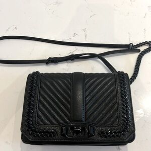 Rebecca Minkoff Chevron Quilted Small Love Crossbody in Black/Black Shellac